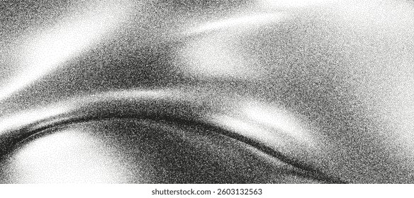 Grainy liquid gradient texture with monochrome waves. Distressed rough noise background with vintage stipple effect. Gritty halftone spray dot texture. Glitter ombre poster. Trendy grain vector bg