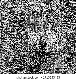 Grainy messy overlay of empty, aging, scratched wall. Lines, dots and spots structural texture. Cool and artsy faux leather background. Abstract vector illustration. Black isolated on white. EPS10