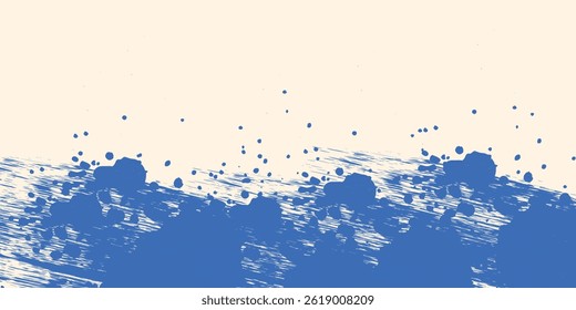 Grainy modern blue spiral brush stroke with spray texture. Hand drawn distress damaged abstract