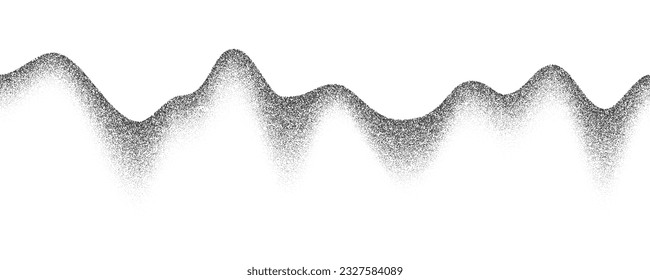 Grainy mountains with noise gradient. Dotted stippled background with grain texture. Vector grunge retro landscape