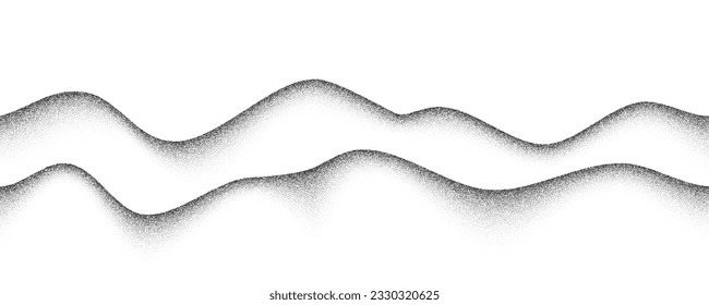 Grainy mountains with noise gradient. Dotted stippled background with grain texture. Vector grunge retro landscape