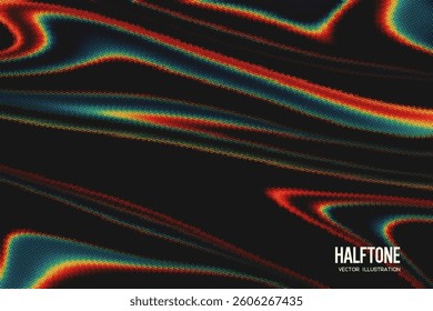 Grainy noise texture gradient surface. Black, red, yellow and blue colors. Bitmap dithering background. Abstract halftone effect. Trendy retro style. Vector.