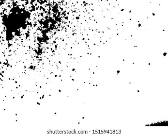 Grainy Overlay Texture. Distressed aged background. Vintage design element. Abstract Energy Background with Black Dust Particles.  Ink Print Distress Background. Grunge Texture. Vector.