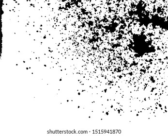 Grainy Overlay Texture. Distressed aged background. Vintage design element. Abstract Energy Background with Black Dust Particles.  Ink Print Distress Background. Grunge Texture. Vector.