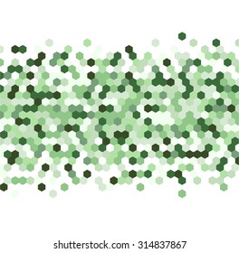 Grainy pattern composed of green hexagones. Honeycomb vector background. 