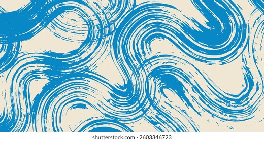 Grainy rough bold brush strokes with hand drawn texture. Distress damaged  vintage template. Texture overlay. Waves, curves. Retro grunge background for posters, backdrop. Old wall design.