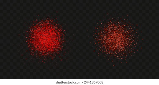 Grainy scatterings of  spicy burst . Splashes of  red pepper powder.Overlay effect chilli or paprika spice splatters. Vector realistic illustration of hot dried spice.