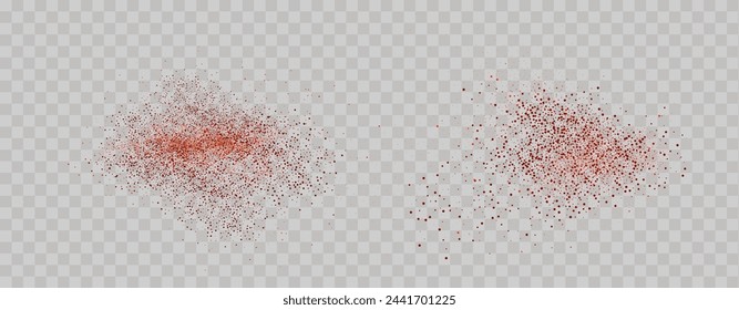 Körnige Streuungen von scharfem Burst . Spritzer von rotem Pfefferpulver.Overlay-Effekt Chili oder Paprika Gewürzspritzer. Vektor-realistische Illustration von heißem getrocknetem Gewürz.