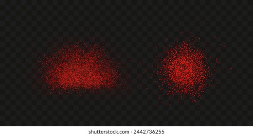 Grainy scatterings of  spicy burst . Splashes of  red pepper powder.Overlay effect chilli or paprika spice splatters. Vector realistic illustration of hot dried spice.