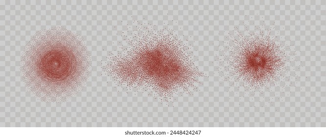 Grainy scatterings of  spicy burst . Splashes of  red pepper powder.Overlay effect chilli or paprika spice splatters. Vector realistic illustration of hot dried spice.