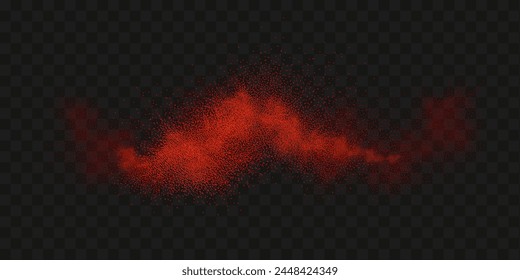 Grainy scatterings of  spicy burst . Splashes of  red pepper powder.Overlay effect chilli or paprika spice splatters. Vector realistic illustration of hot dried spice.