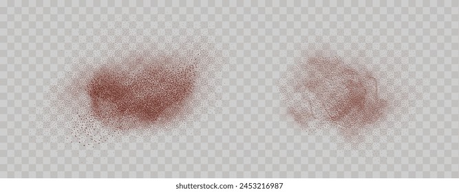 Grainy scatterings of  spicy burst . Splashes of  red pepper powder.Overlay effect chilli or paprika spice splatters. Vector realistic illustration of hot dried spice.