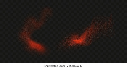 Grainy scatterings of  spicy burst . Splashes of  red pepper powder.Overlay effect chilli or paprika spice splatters. Vector realistic illustration of hot dried spice.