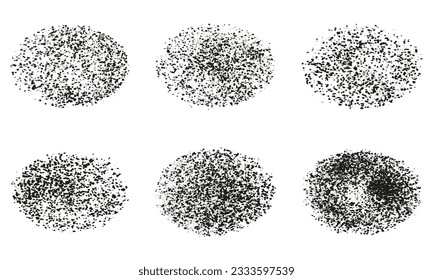 Grainy Spray, Stain Retro Texture. Noise, Black Splatter Effect Set. Dotwork Background. Grunge Vintage Grain. Abstract Design Element. Isolated Vector Illustration.