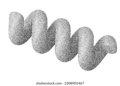 Grainy spring with noise texture. Dotted stipple curve spiral isolated on white background. Vector gradient grunge shape with shadows