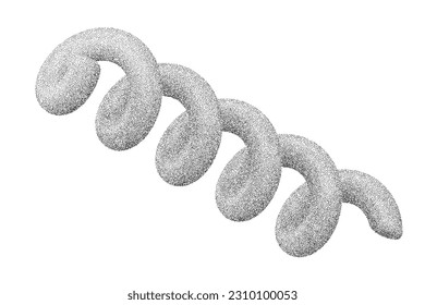 Tubería de grano con textura de ruido. Espiral de curva de pepita punteada aislada sobre fondo blanco. Forma de gradiente de vectores con sombras
