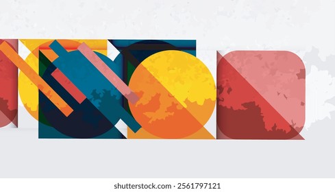 Grainy stain texture geometric abstract background with circles, squares and lines. Vector Illustration For Wallpaper, Banner, Background, Card, Book Illustration, landing page