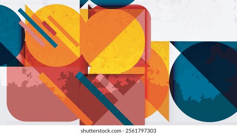 Grainy stain texture geometric abstract background with circles, squares and lines. Vector Illustration For Wallpaper, Banner, Background, Card, Book Illustration, landing page
