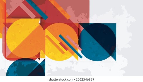 Grainy stain texture geometric abstract background with circles, squares and lines. Vector Illustration For Wallpaper, Banner, Background, Card, Book Illustration, landing page