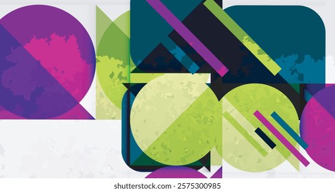 Grainy stain texture geometric abstract background with circles, squares and lines. Vector Illustration For Wallpaper, Banner, Background, Card, Book Illustration, landing page