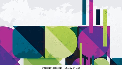 Grainy stain texture geometric abstract background with circles, squares and lines. Vector Illustration For Wallpaper, Banner, Background, Card, Book Illustration, landing page