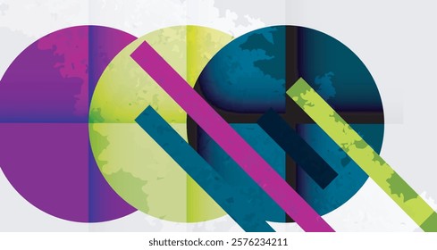 Grainy stain texture geometric abstract background with circles, squares and lines. Vector Illustration For Wallpaper, Banner, Background, Card, Book Illustration, landing page