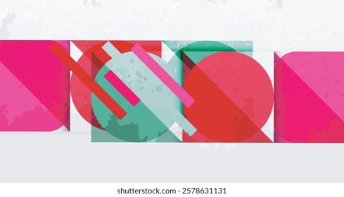 Grainy stain texture geometric abstract background with circles, squares and lines. Vector Illustration For Wallpaper, Banner, Background, Card, Book Illustration, landing page