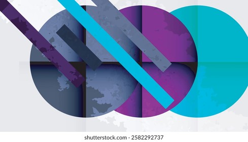 Grainy stain texture geometric abstract background with circles, squares and lines. Vector Illustration For Wallpaper, Banner, Background, Card, Book Illustration, landing page