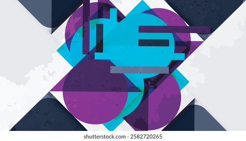 Grainy stain texture geometric abstract background with circles, squares and lines. Vector Illustration For Wallpaper, Banner, Background, Card, Book Illustration, landing page