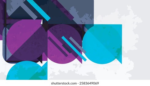 Grainy stain texture geometric abstract background with circles, squares and lines. Vector Illustration For Wallpaper, Banner, Background, Card, Book Illustration, landing page