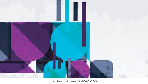 Grainy stain texture geometric abstract background with circles, squares and lines. Vector Illustration For Wallpaper, Banner, Background, Card, Book Illustration, landing page