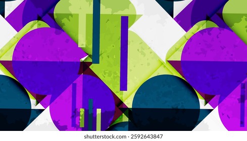 Grainy stain texture geometric abstract background with circles, squares and lines. Vector Illustration For Wallpaper, Banner, Background, Card, Book Illustration, landing page