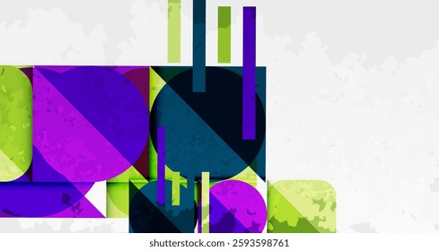 Grainy stain texture geometric abstract background with circles, squares and lines. Vector Illustration For Wallpaper, Banner, Background, Card, Book Illustration, landing page