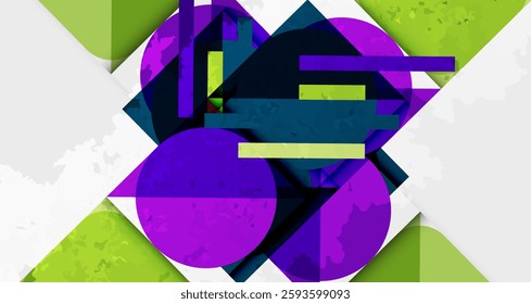 Grainy stain texture geometric abstract background with circles, squares and lines. Vector Illustration For Wallpaper, Banner, Background, Card, Book Illustration, landing page