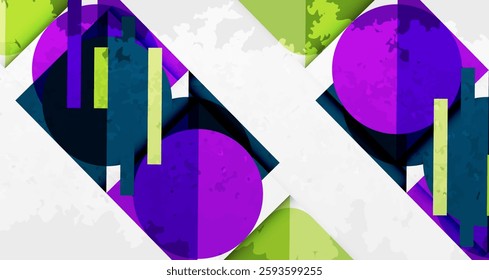 Grainy stain texture geometric abstract background with circles, squares and lines. Vector Illustration For Wallpaper, Banner, Background, Card, Book Illustration, landing page