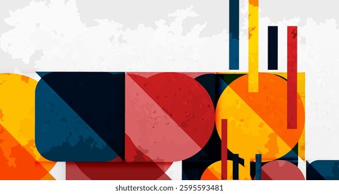 Grainy stain texture geometric abstract background with circles, squares and lines. Vector Illustration For Wallpaper, Banner, Background, Card, Book Illustration, landing page