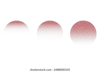 Grainy stipple sun eclipse with gradient noise and send dotted texture. Vector spray effect and abstract dust. Vintage solar round or dissolved desert moon and sphere of planer with color gradation