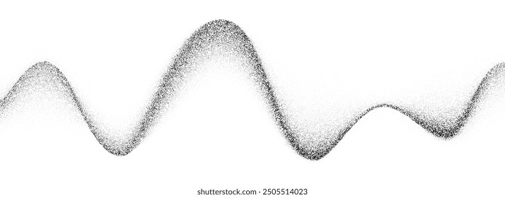 Körnige Wellengradientenstruktur. Schwarz gestreift fließende Linie Hintergrund. Grunge Noise Dot Tapete für Banner, Poster, Broschüre. Ungedämpfte sandige Kulisse mit Flecken, Teilchen, Granulat. Vektorgrafik