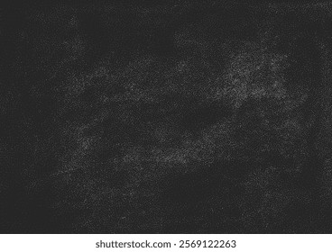 Grainy white texture on black background. Grunge dotted effect, abstract layout with small dots. Vector illustration