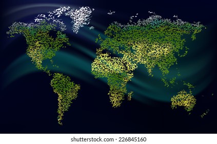 Grainy World. Abstract world map with a colorful grain like texture