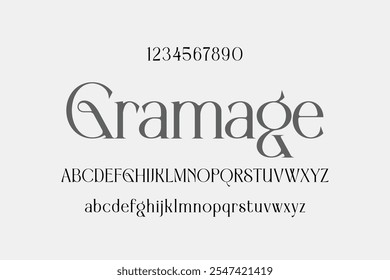 Gramage Modern Serif Fuente de alfabeto de boda de lujo. Tipografía decorativa elegante letra clásica serif Fuentes vintage retro logo font