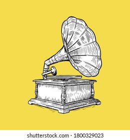 Gramaphone Icon by firtinali, Detailed drawing, Antique Concept, Sketch and Vintage style. - Vector
