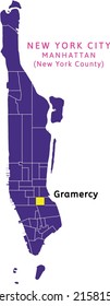 Gramercy neighborhood location on map of Manhattan, New York City