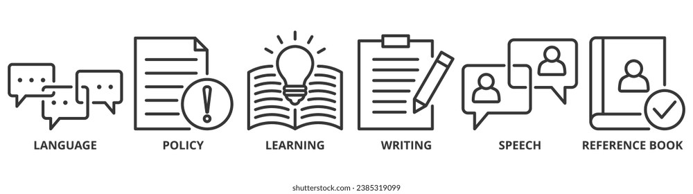 Grammar banner web icon vector illustration concept for language education with icon of communication, policy, learning, writing, speech, and reference book