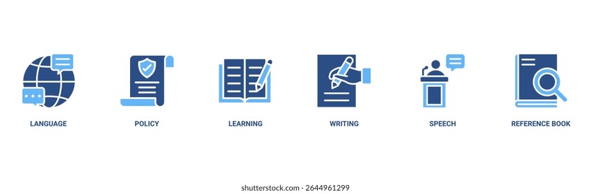 Grammar banner web icon vector illustration concept for languange education with icon of communication, policy, learning, writing, speech, and reference book