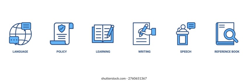 Grammar banner web icon vector illustration concept for languange education with icon of communication, policy, learning, writing, speech, and reference book