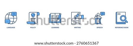 Grammar banner web icon vector illustration concept for languange education with icon of communication, policy, learning, writing, speech, and reference book