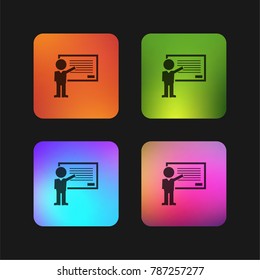 Grammar class teacher teaching pointing whiteboard text lines four color gradient app icon design