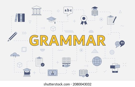 Grammatikkonzept mit Symbolsatz für großes Wort oder Text in der Mitte