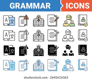 Grammar for language education banner icon set with multiple style collection.